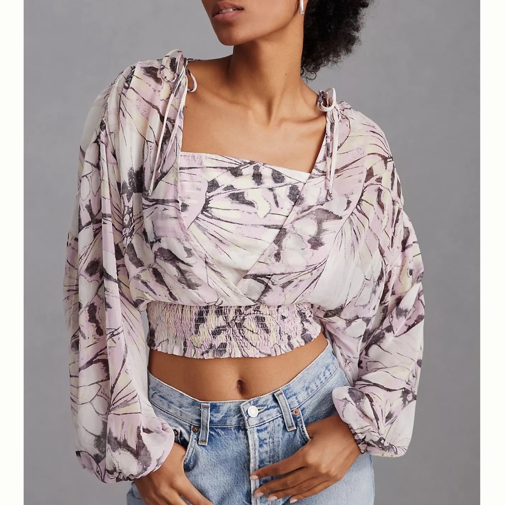 By Anthropologie Sheer Peasant Top